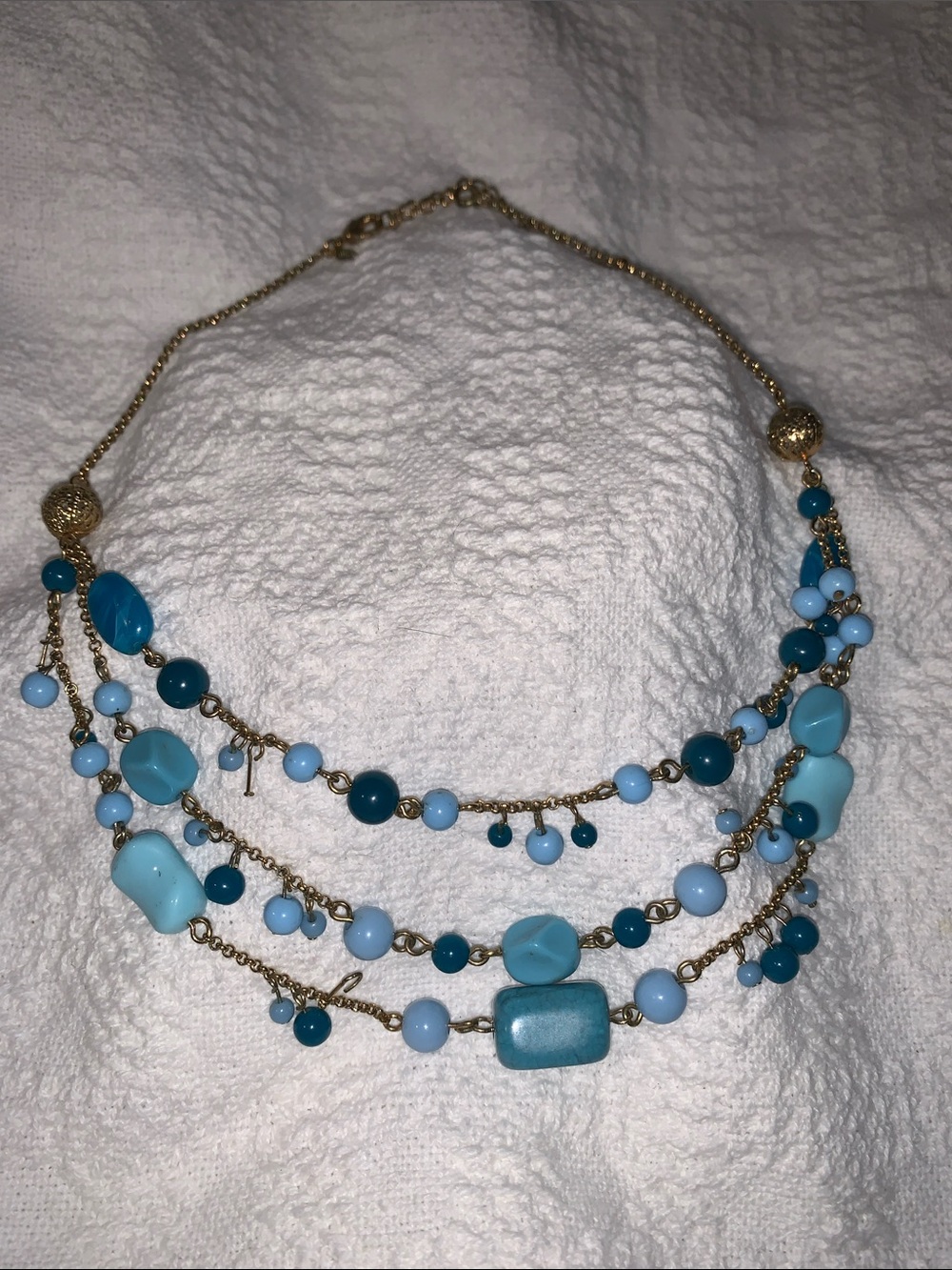 Avon Gold-Tone Layered Blue and Teal Bead Necklace